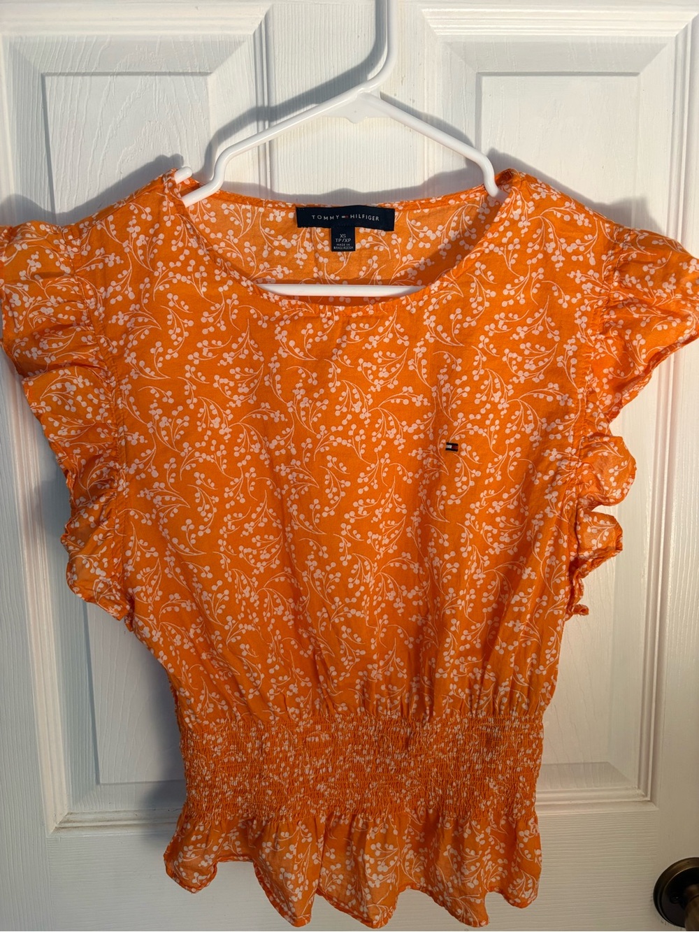 Tommy Hilfiger Orange Floral Ruffle Waist Blouse